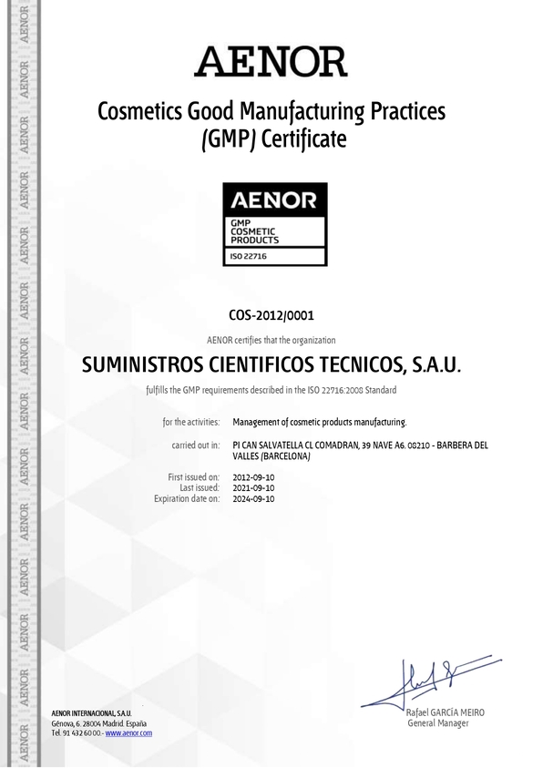 Certificado de Buenas Prácticas de Fabricación Productos Cosméticos