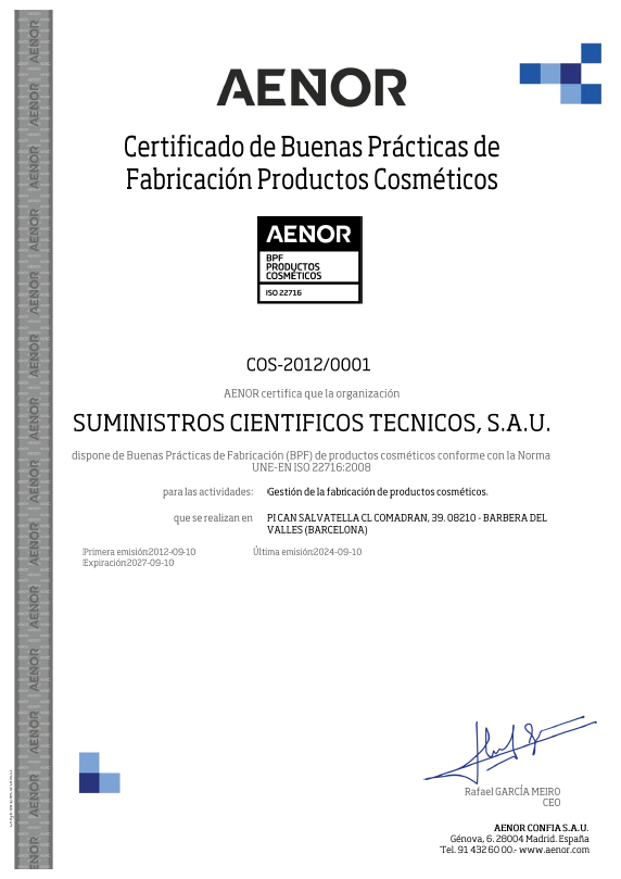 Certificado de Buenas Prácticas de Fabricación Productos Cosméticos